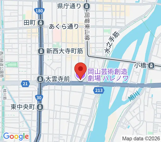 岡山芸術創造劇場ハレノワの地図