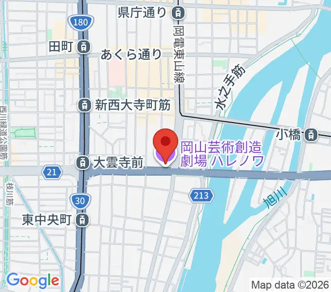 岡山芸術創造劇場ハレノワの地図