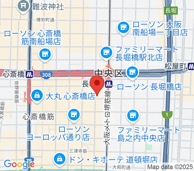 心斎橋ギター教室の地図