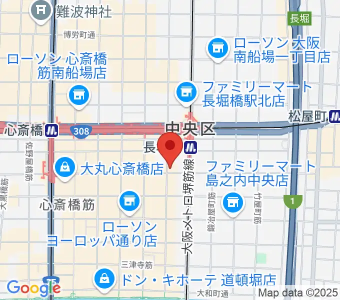 心斎橋ギター教室の地図