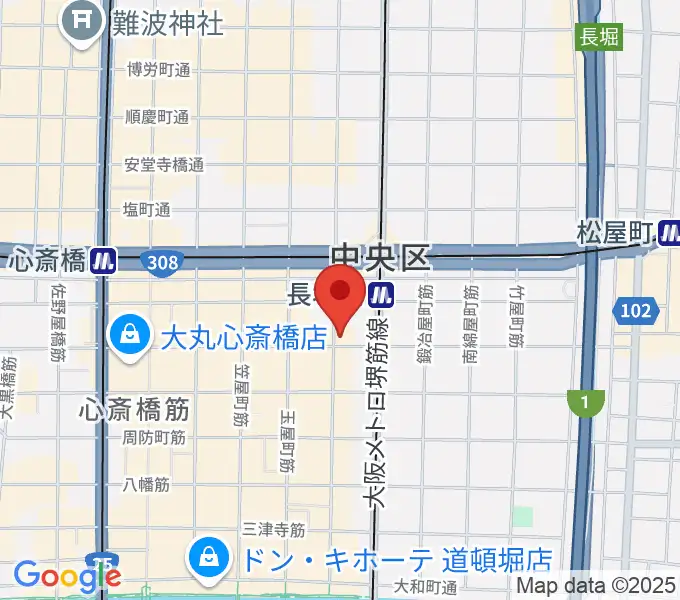 心斎橋ギター教室の地図