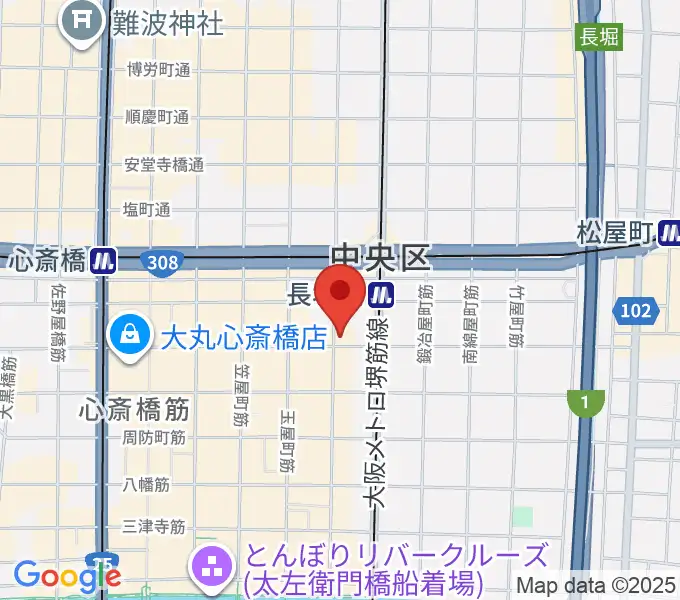 心斎橋ギター教室の地図
