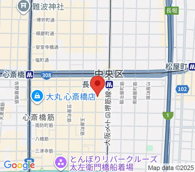 心斎橋ギター教室の地図