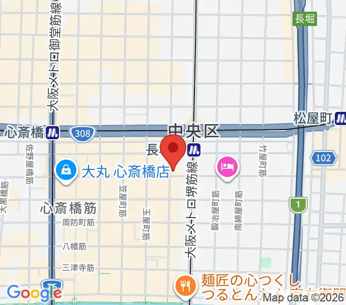 心斎橋ギター教室の地図