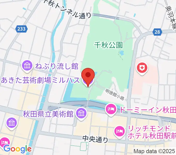 あきた芸術劇場ミルハスの地図