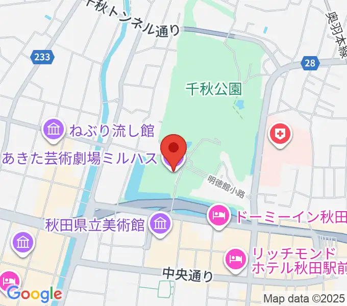 あきた芸術劇場ミルハスの地図