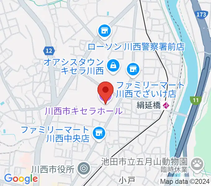 川西市キセラホールの地図