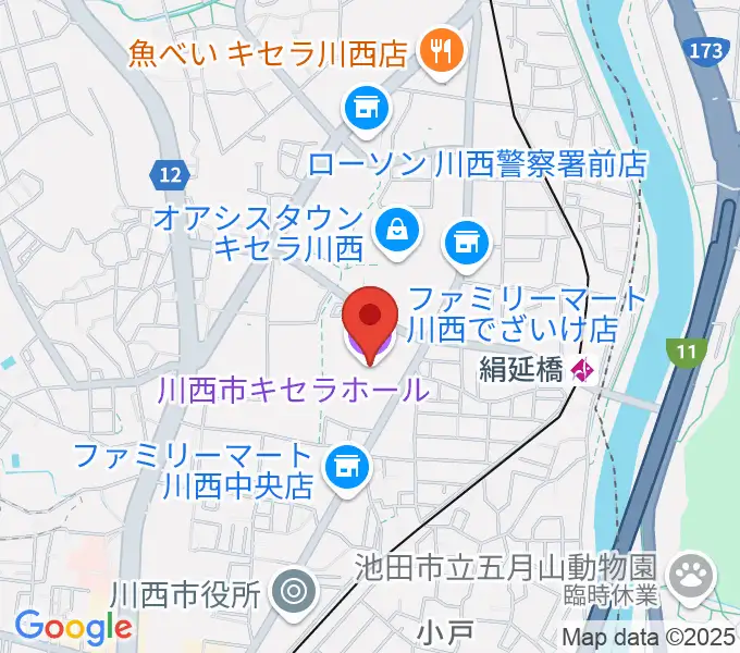 川西市キセラホールの地図