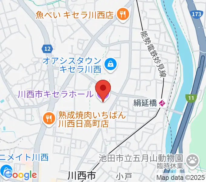 川西市キセラホールの地図