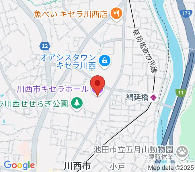 川西市キセラホールの地図