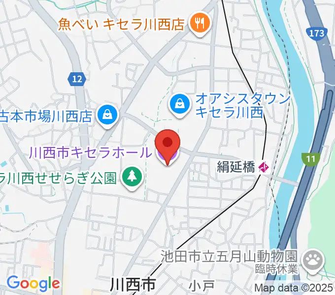 川西市キセラホールの地図