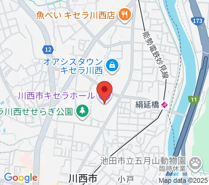 川西市キセラホールの地図