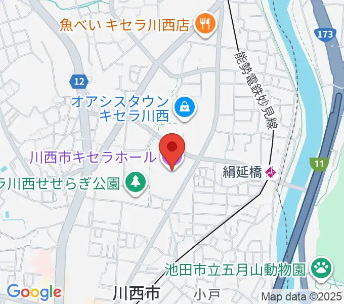 川西市キセラホールの地図