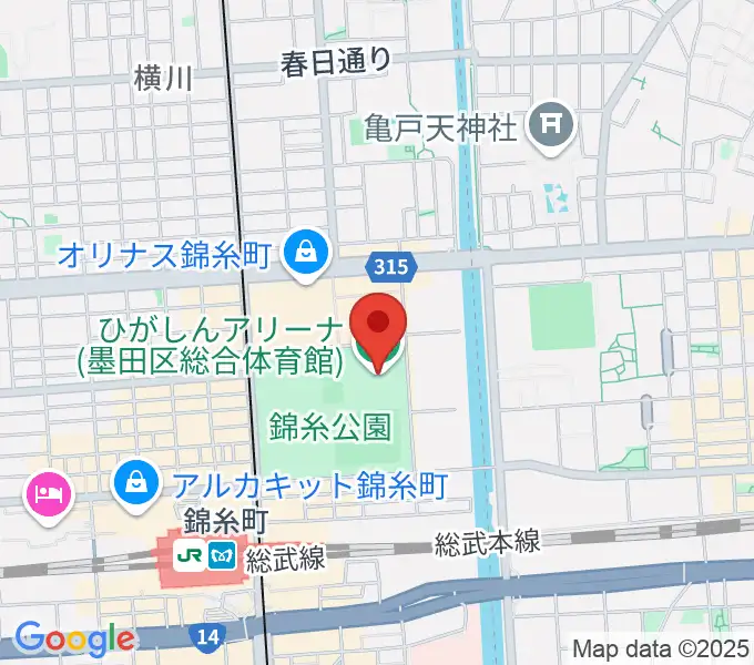 ひがしんアリーナの地図