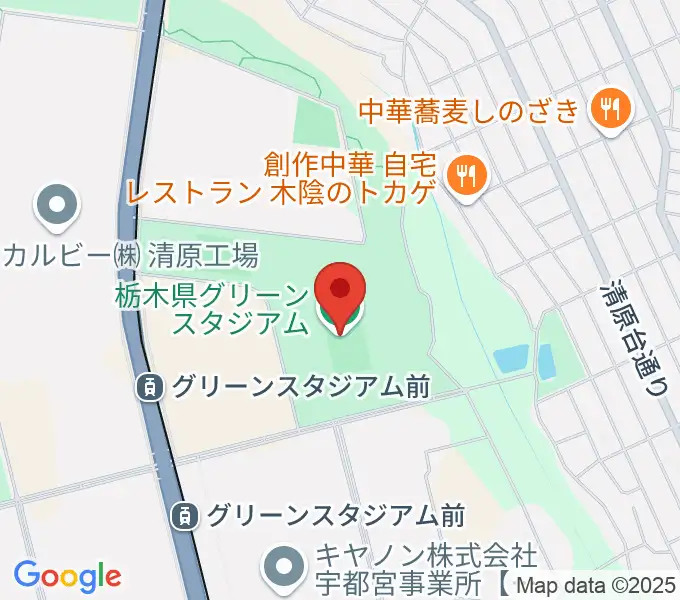 栃木県グリーンスタジアムの地図