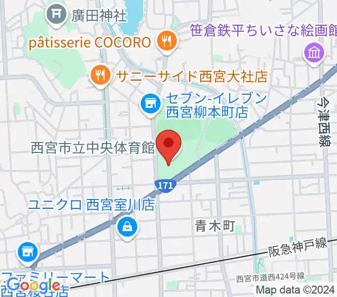 西宮市立中央体育館の地図