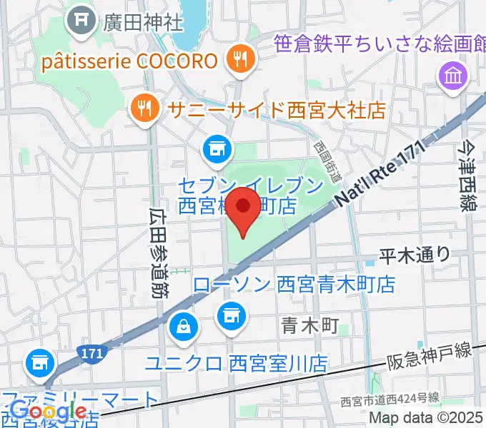 西宮市立中央体育館の地図