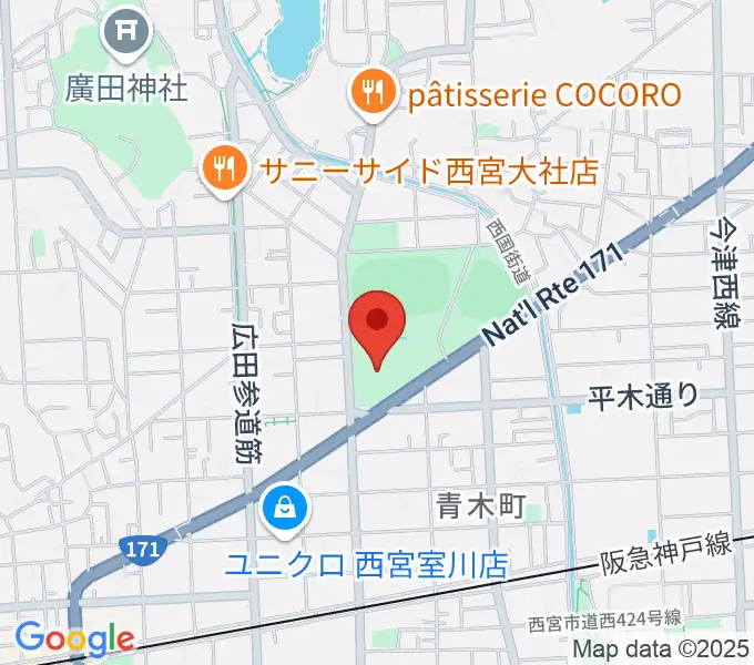 西宮市立中央体育館の地図
