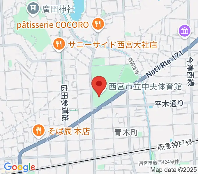 西宮市立中央体育館の地図