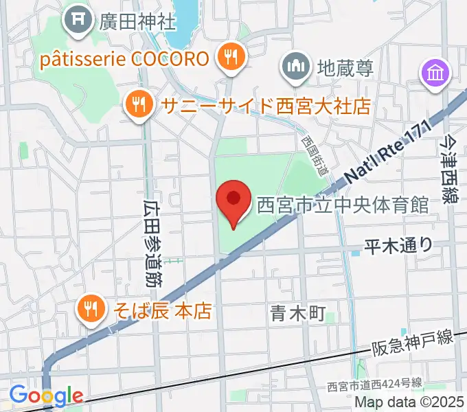 西宮市立中央体育館の地図