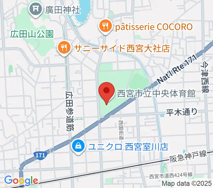 西宮市立中央体育館の地図