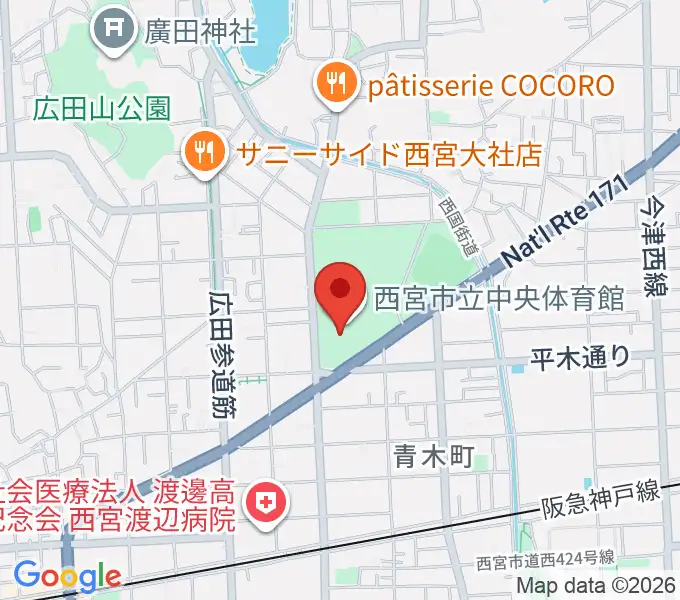 西宮市立中央体育館の地図