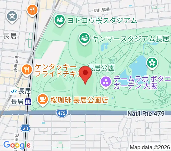 ヤンマーフィールド長居の地図
