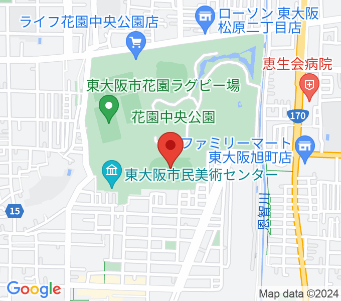 東大阪市花園中央公園 多目的球技広場の場所