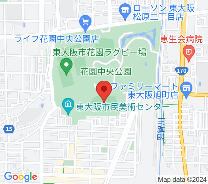 東大阪市花園中央公園 多目的球技広場の場所