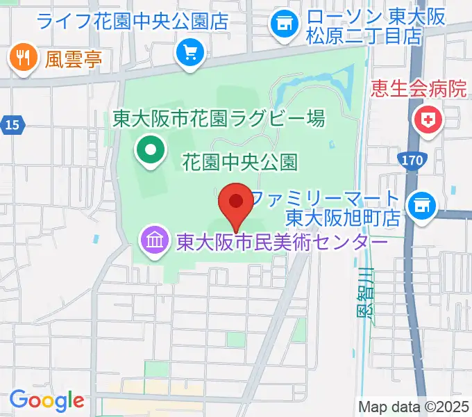 東大阪市花園中央公園 多目的球技広場の地図