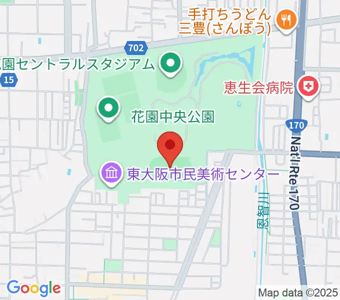 東大阪市花園中央公園 多目的球技広場の地図