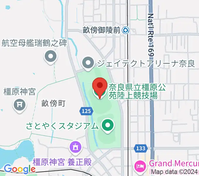 橿原公苑陸上競技場の地図