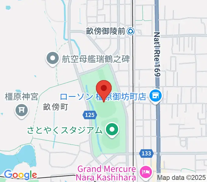 橿原公苑陸上競技場の地図