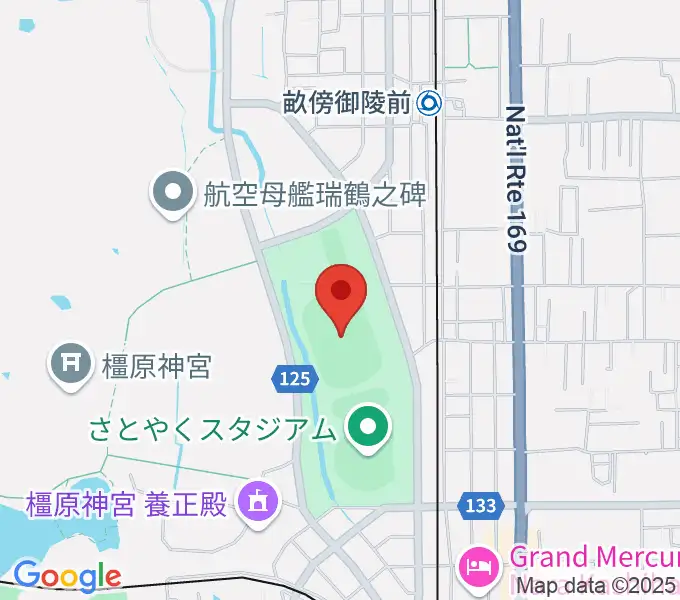 橿原公苑陸上競技場の地図