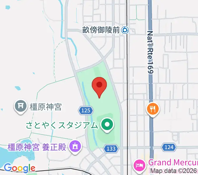 橿原公苑陸上競技場の地図