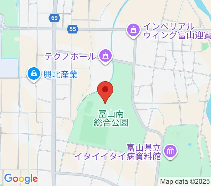 富山市南総合公園体育文化センターの地図