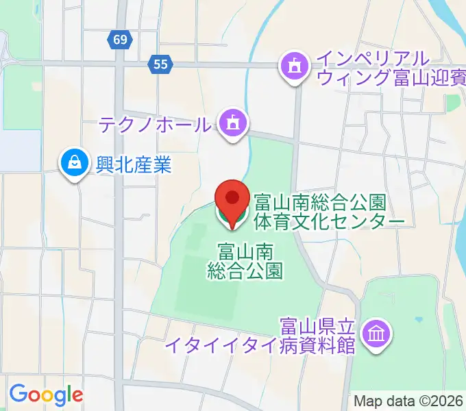 富山市南総合公園体育文化センターの地図