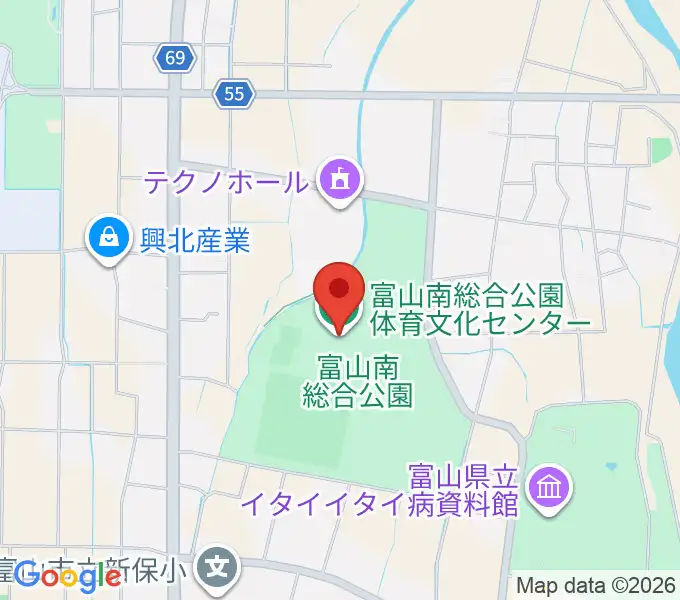 富山市南総合公園体育文化センターの地図