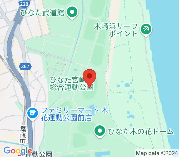 ひなた陸上競技場の地図