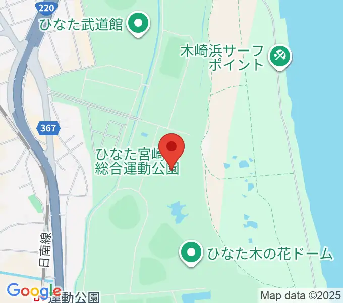ひなた陸上競技場の地図
