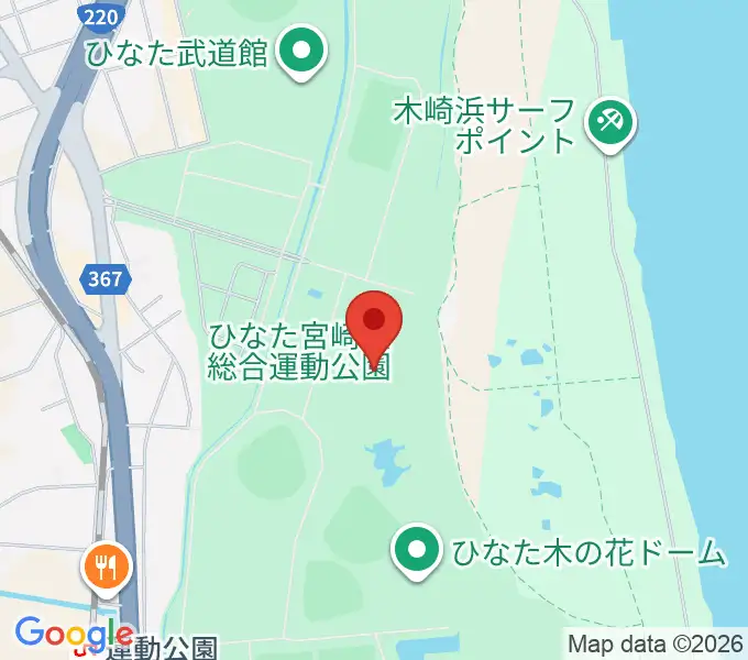 ひなた陸上競技場の地図