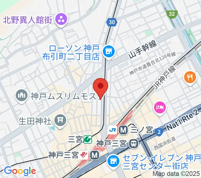ジャパンギタースクール三宮校の地図