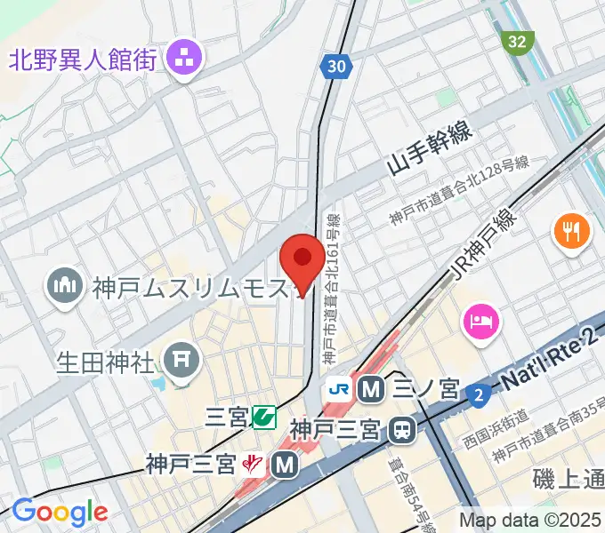 ジャパンギタースクール三宮校の地図