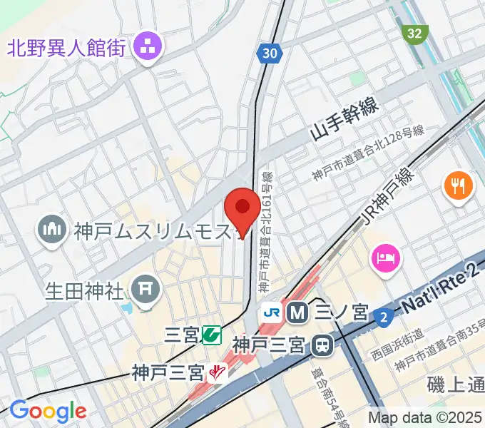 ジャパンギタースクール三宮校の地図