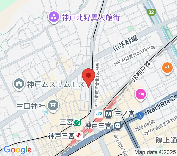 ジャパンギタースクール三宮校の地図