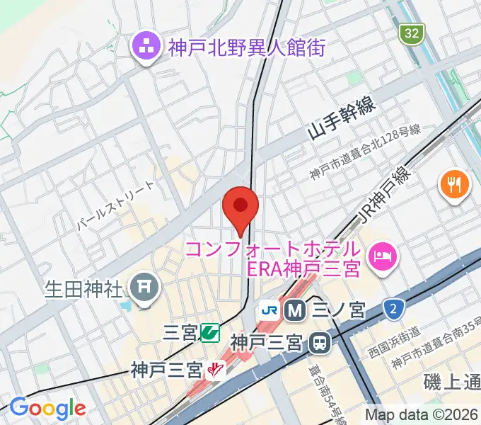 ジャパンギタースクール三宮校の地図