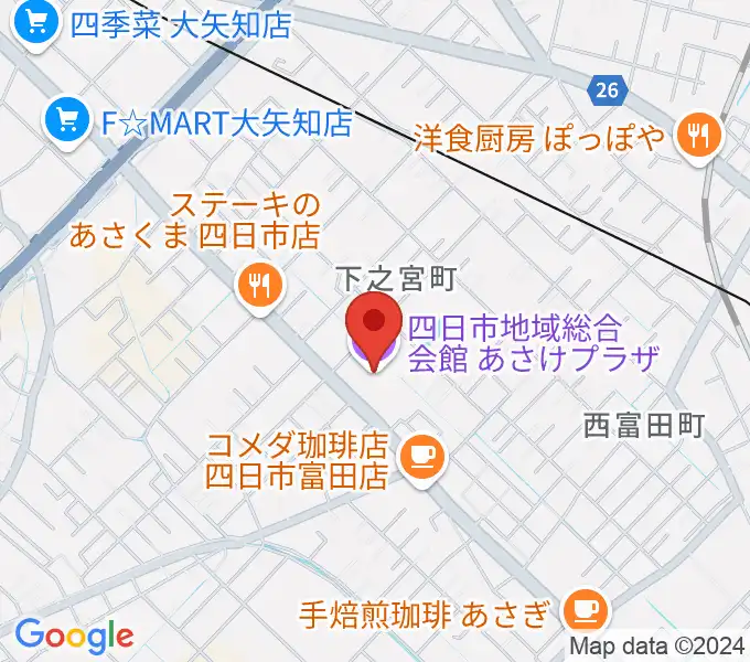 四日市地域総合会館あさけプラザの地図