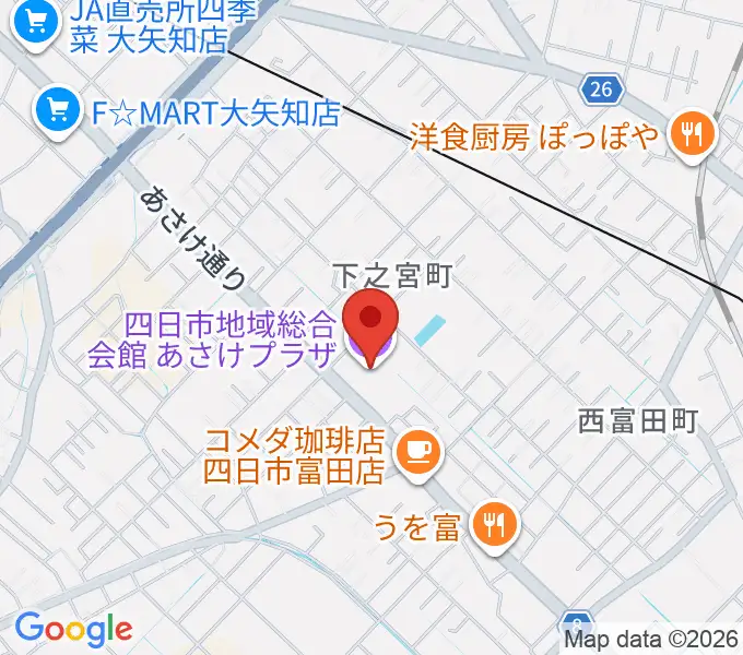 四日市地域総合会館あさけプラザの地図