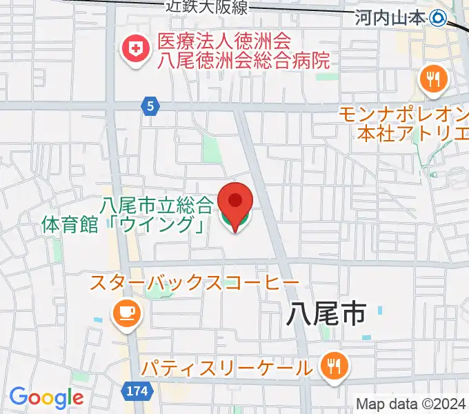 八尾市立総合体育館ウイングの地図