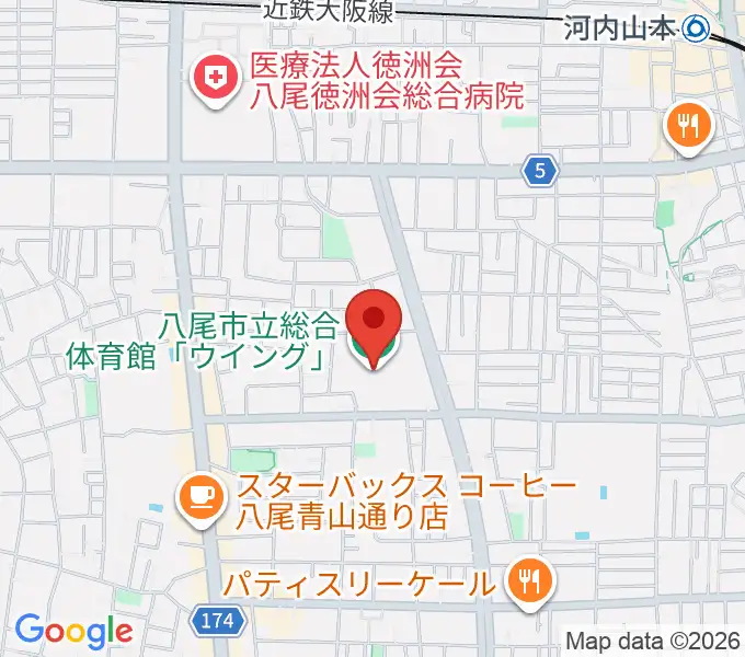八尾市立総合体育館ウイングの地図